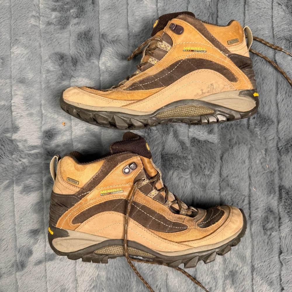 Merrell Continuum Waterproof Hiking Boots Brown Suede Vibram Womens 10 J16038